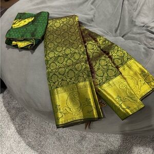 Elegant Green and Gold Saree